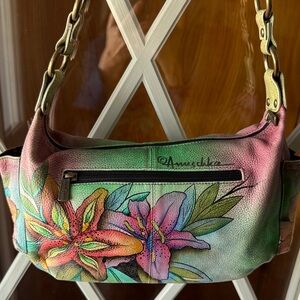 Anuschka Purple Leather Tote with Tan Trim